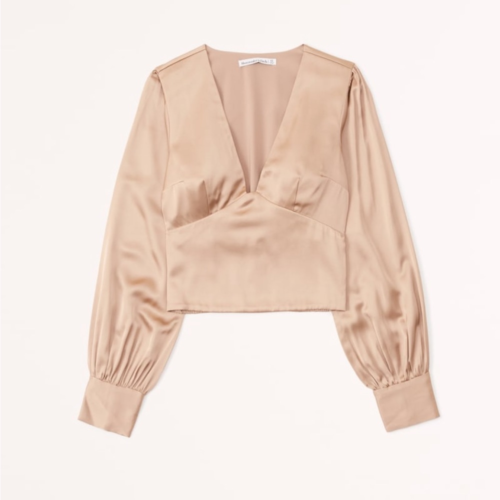 Abercrombie Long Sleeve Satin Puff Sleeve Top